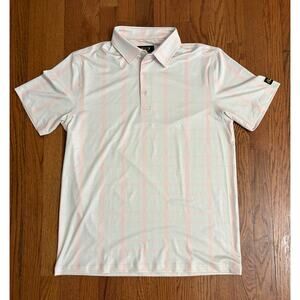 the Club (s) White Pink Blue Men's Large Golf Polo Shirt- EUC